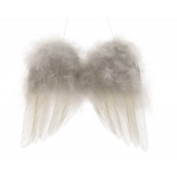 Zawieszka skrzydła anioła pióra szare białe18x15cm