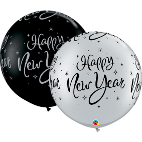 Balon 1M Happy New Year srebrny 2 szt. - 1