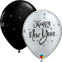 Balony srebrne czarne na sylwestra Happy New Year 50 sztuk - 1