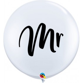 Balon lateksowy biały duży Mr Metrowy czarny napis - 1