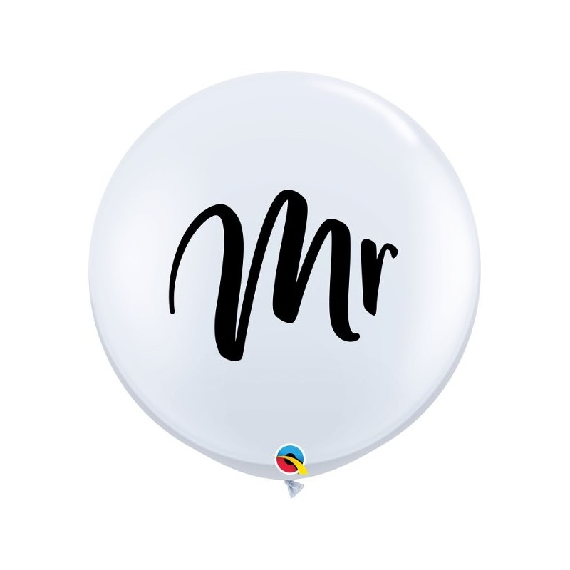 Balon lateksowy biały duży Mr Metrowy czarny napis - 1