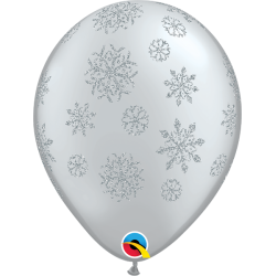 Balon 11 srebrny ze śnieżynkami z brokatem 25 szt. - 1
