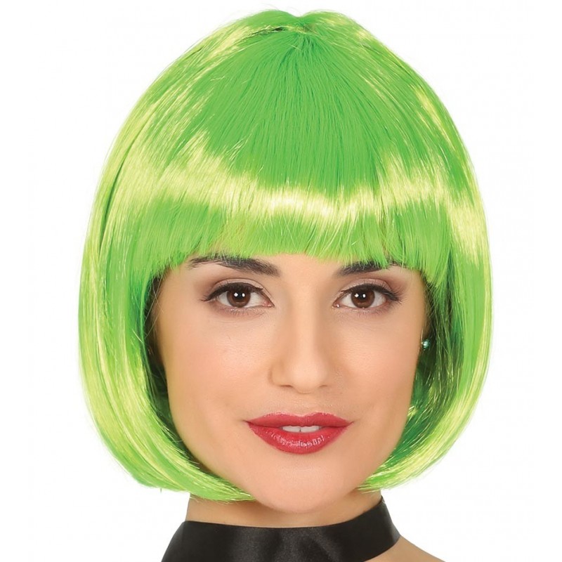 Peruka zielona syntetyczna krótkie włosy damska z grzywką - 1