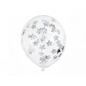 Balony gumowe z konfetti gwiazdki srebrne 30cm 6x - 1