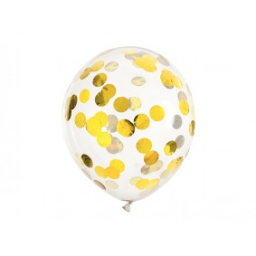 Balony gumowe z konfetti-kółka złote 30cm 6szt - 1