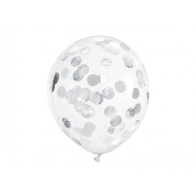 Balony gumowe z konfetti-kółka srebrne 30cm 6szt - 1