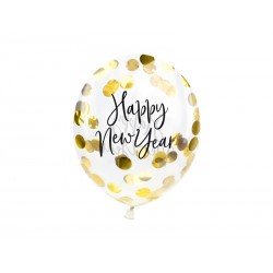 Balony lateksowe z konfetti złotym Happy New Year