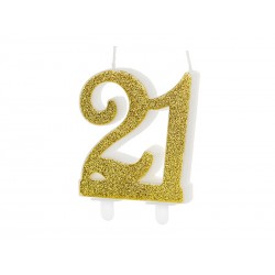 Świeczka urodzinowa na tort cyfra 21 złota brokat