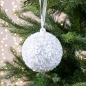 Bombka świąteczna biała zdobina brokatem zdobiona śniegiem - 3
