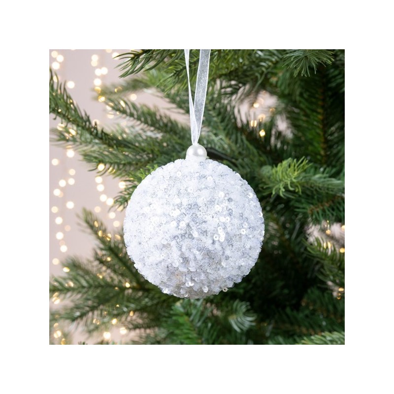 Bombka świąteczna biała zdobina brokatem zdobiona śniegiem - 3