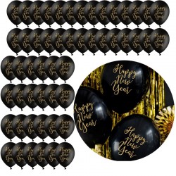 Duże Balony gumowe na sylwestra Happy New Year czarne 50 sztuk - 1