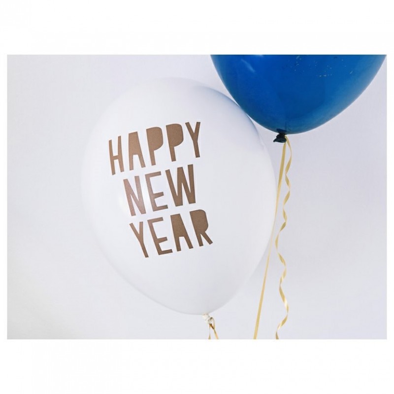 Balon Happy New Year 30cm biały 50szt - 2
