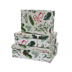 Pudełko Świąteczne gałązki zielone brokatowe na prezent - 1