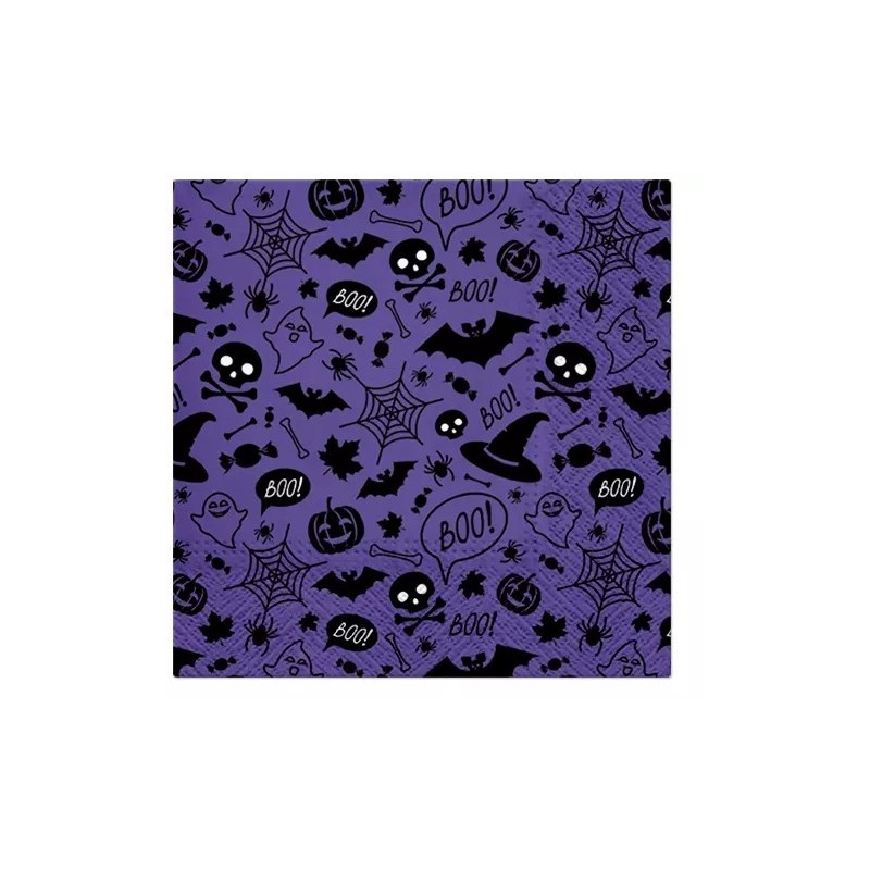 Serwetki papierowe na Halloween Boo fioletowe 33x33cm 20szt - 1