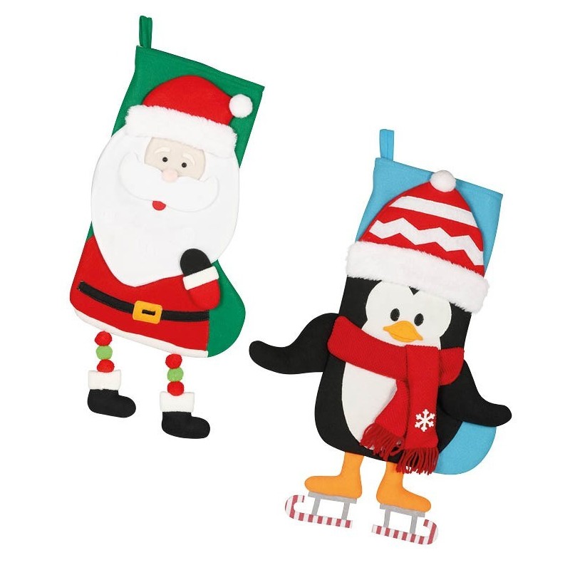 Skarpeta na prezenty świąteczna z łapkami mikołaj/pingwin 46cm - 1