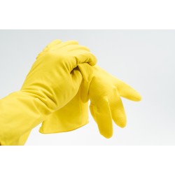 Rękawice rękawiczki gumowe żółte domowe kuchenne M - 3