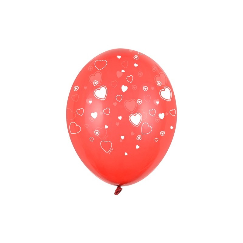 Balony lateksowe 30cm czerwone w białe serca 50sztuk - 1