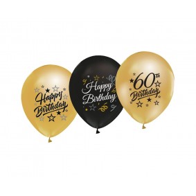 Balon 12" z nadrukiem 60 urodziny złote/czarne 5szt - 1