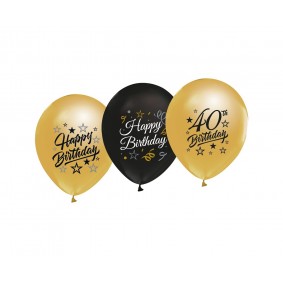 Balony lateksowe 40 urodziny złote czarne na hel - 1