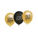 Balony lateksowe 30 urodziny złote/czarne 5szt - 1