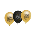 Balony lateksowe 30 urodziny złote/czarne 5szt - 3