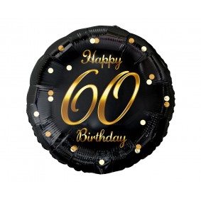 Balon foliowy 18" Happy Birthday 60 urodziny czarny/złoty - 1