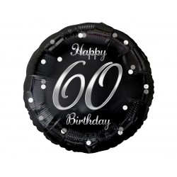 Balon foliowy 18" Happy Birthday 60 urodziny czarny/srebrny