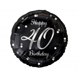 Balon foliowy okrągły 40 urodziny czarno-srebrny