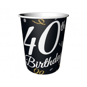 Kubki papierowe jednorazowe 40 urodziny czarne - 1