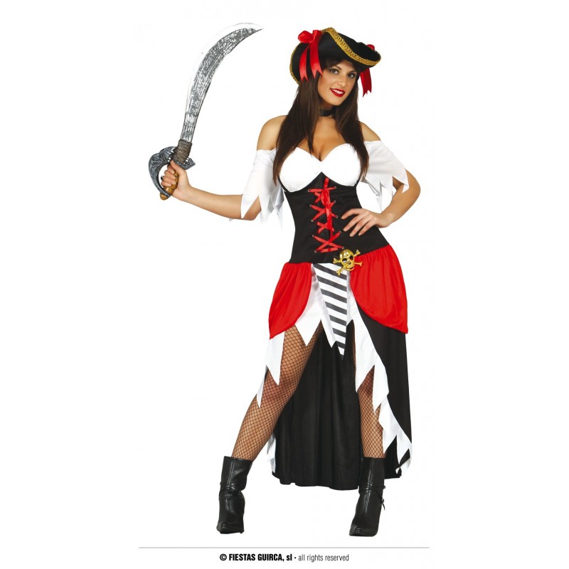Strój dla dorosłych Piratka (sukienka, kapelusz) - 1