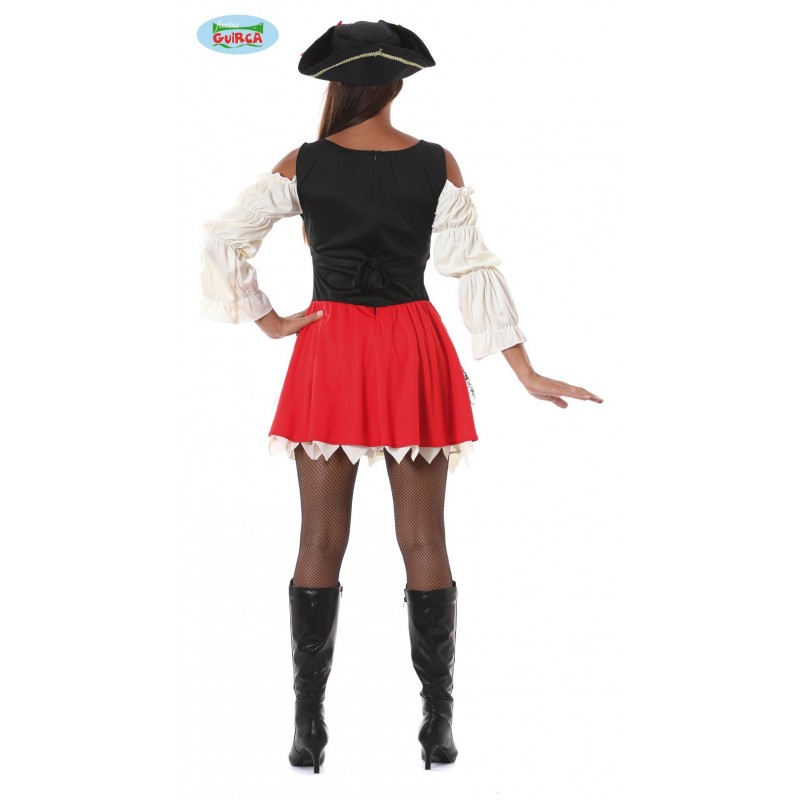 Strój dla dorosłych Czerwona Piratka (sukienka, kapelusz) - 2