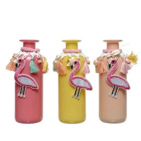 Butelka szklana z flamingiem pastelowa 6x16cm - 1