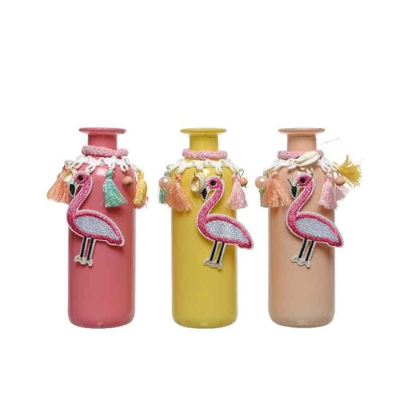 Butelka szklana z flamingiem pastelowa 6x16cm - 1