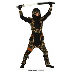 Strój dla dzieci Ninja moro (opaska na głowę, kaptur, koszula, pasek, spodnie, przepaski na nogi) - 1