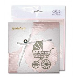 Karnet z kopertą z okazji narodzin dziecka wózek  - 1