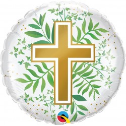 Balon foliowy z krzyżem komunia chrzest biały hel