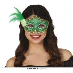 Maska zielona z piórem - 1