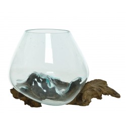 Szeroki wazon szkło na korzeniu naturalna ozdoba