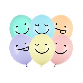 Zabawne balony lateksowe pastelowe buźka 6szt - 1