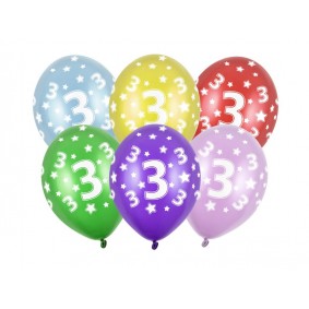 Balony lateksowe 30cm urodzinowe z nadrukiem 3 metalik 6szt - 1