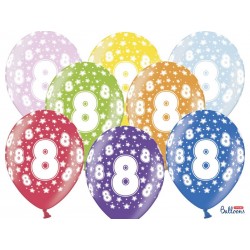 Balony lateksowe urodzinowe cyfra 8 z nadrukiem