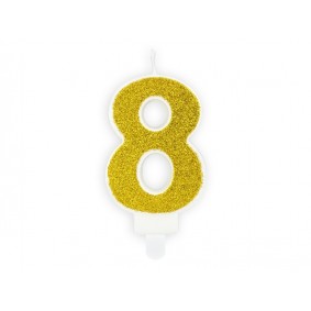 Świeczka na tort cyfra 8 złota brokat urodzinowa - 1