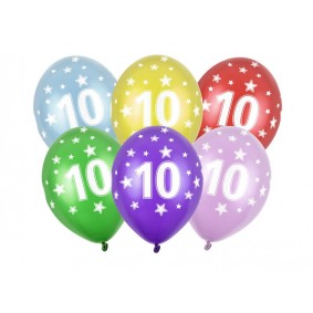 Balony lateksowe cyfra 10 urodzinowe kolorowe - 1