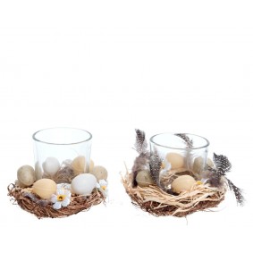 Świecznik szklany wielkanocny ozdobny z jajkami - 1