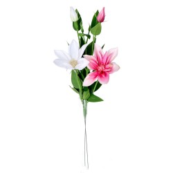 Sztuczny kwiat klemantis biały różowy na gałązce