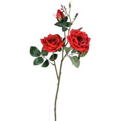 Sztuczna róża gałązka 3 kwiaty beżowa czerwona
