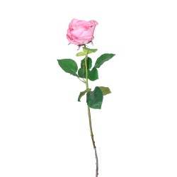 Sztuczna róża gałązka jasnoróżowa z liśćmi długa