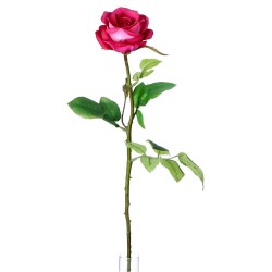 Sztuczna róża różowa fuksja gałązka zielona 66cm