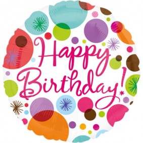 Balon foliowy Happy Birthday kolorowe groszki - 1
