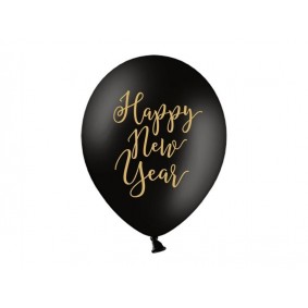 Duże Balony gumowe na sylwestra Happy New Year czarne 50 sztuk - 2